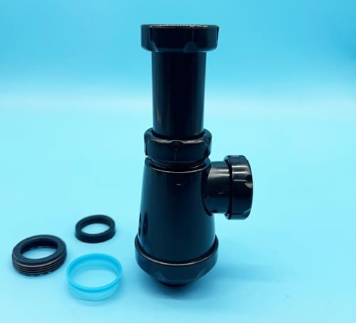 Sifon de Bide color Negro | Sifon de Botella corto Extensible salida Horizontal con Racor