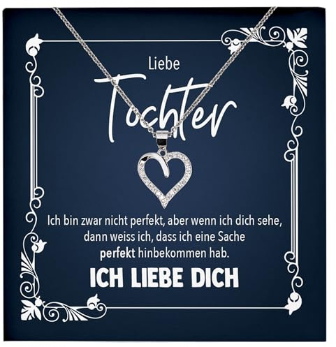 22Feels Tochter Geschenk Mädchen Frauen Schmuck Set Geburtstag Weihnachten Firmung Bachelor - Echt Silber 925 Herz Halskette mit Karte