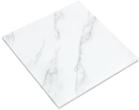 ROMYIX 16pcs Flooring Tiles Self Adhesive, White Vinyl Marble Effect Floor Tiles 30x30cm Kitchen Bathroom Hallway Stick On