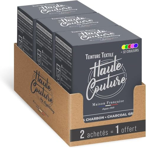HAUTE COUTURE - Tinte para Ropa y Textil Gris - 3 x 350g - Gris Carbon - Tinte Textil Todo en uno - Listo Para Teñir Ropa y Tejidos