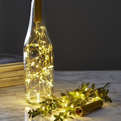 MARELIDA LED Drahtlichterkette KORKEN - für Flaschen - Flaschenlicht - 15 warmweiße LED - 75cm - Timer - gold