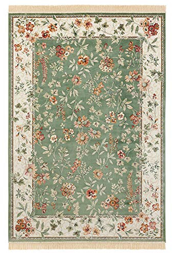 Teppich Boss - Orientalischer Samt-Teppich mit Fransen Oriental Flowers Grün, Größe:135x195 cm