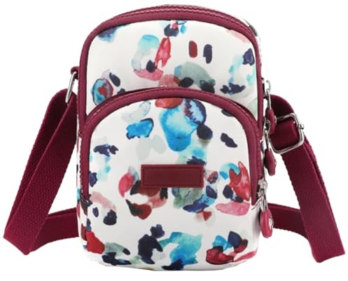 FAVORTALK Umhängetasche Damen Klein Rot Leichte - Crossbody Bag Umhängetaschen Nylon Schultertasche mit drei Reißverschlussfächern Handtasche Multi Pocket Taschen - B00110