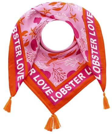 Zwillingsherz Viereckstuch aus nachhaltiger 100% Bio Bambusviskose Organic Freizeitschal Viereck Schal Halstuch Tasseln - Frühlingsschal Stola Frauen Lobster Love