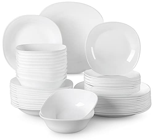 Service de vaisselle en verre opale Durable et incassable, 24/48 pièces, avec assiette à dîner, assiette creuse, assiette à Dessert, ensemble de bols