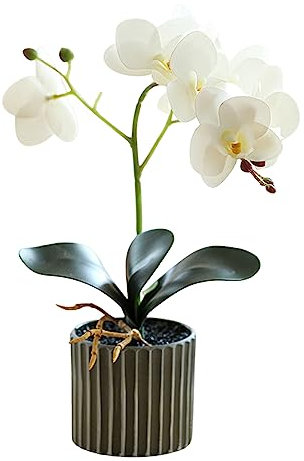 Weduspaty Orquídea Artificial, Flores de orquídea Falsa de 12.6 Pulgadas en jarrón Planta orquídeas Falsas en macetas para centros de Mesa decoración de la Oficina en el hogar Blanco