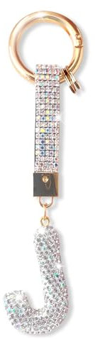 ZVRSUA Porte-clés Alphabet Diamant Argenté Femme, Mignon et Brillant,Clés de Voiture Accessoire de sac à dos, Cadeaux Personnalisés(J)