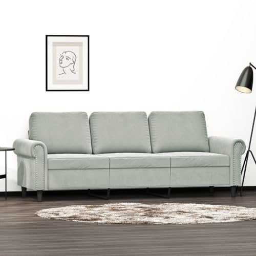 Willood 3-Sitzer-Sofa Loungesofa Couch mit Armlehnen Rückenkissen, Wohnzimmersofa Designsofa Metallgestell, Sitzmöbel Zweisitze,Multi-Sofa, Hellgrau 180 cm Samt