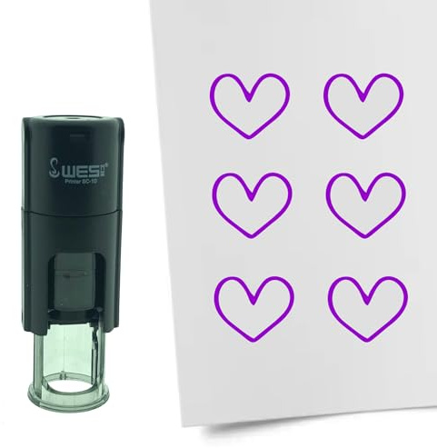 CombiCraft Selbstfärbender Stempel Umrandetes Herz in Lila, 10mm rund - Ideal für Bulletjournals und Treuekarten