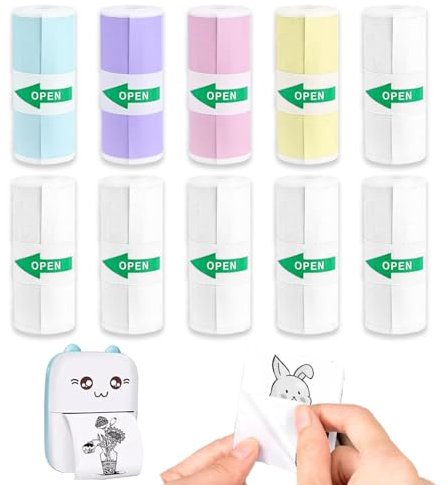 10 Rollen Thermopapier,Thermopapier Kinderkamera,Aufkleber Druckerpapier,Druckerpapier Aufkleber,Mini Drucker Papier,Druckbuddy,Mini Drucker Aufkleber,Druck Buddy,für Mobiler Fotodrucker(57 x 25 mm)