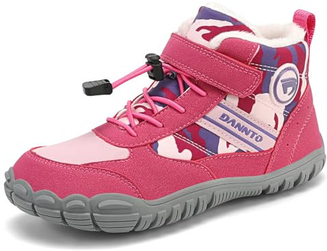 Dannto Enfants Chaussures d'hiver Barefoot Garçons Filles Warm Line Bottes de Neige(Rose，Gr.32)