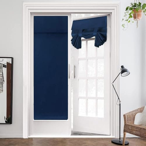 ZHhan French Door Curtains Privacy Blackout Shade for Glass Door Home Office, Sidelight Curtain Tie up Shade, Easy Installed 38x72, Navy Blue, 1 Panel