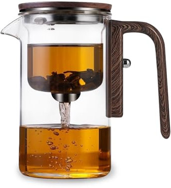 Xanadued Enchanti - Teiera con infusore per tè sfuso, 800 ml, teiera magica, infusore, separazione dell'acqua, teiera in vetro con manico in legno