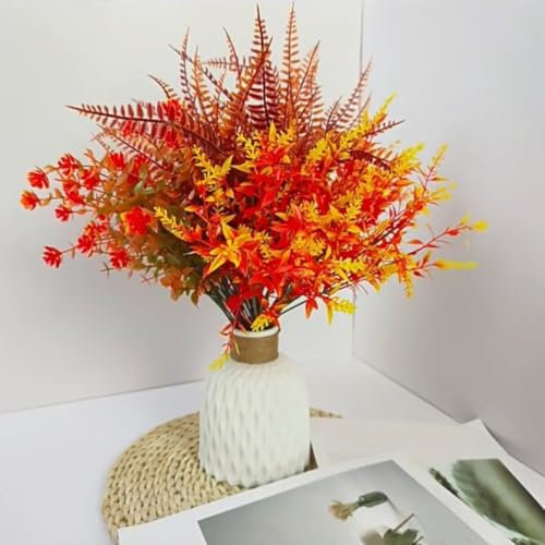 Entgoinggo Flores artificiales de otoño, 9 piezas de hojas de otoño, flores artificiales de otoño, flores florales de seda para interiores y exteriores, Acción de Gracias, hogar, jardín, porche