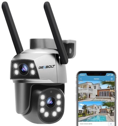 GENBOLT Telecamera WiFi Esterno con PoE, Telecamera IP di Sorveglianza Domestica a Doppia Lente con Colore Notturno, Inseguimento Automatico, Rilevamento umanoide, Telecamera Spotlight