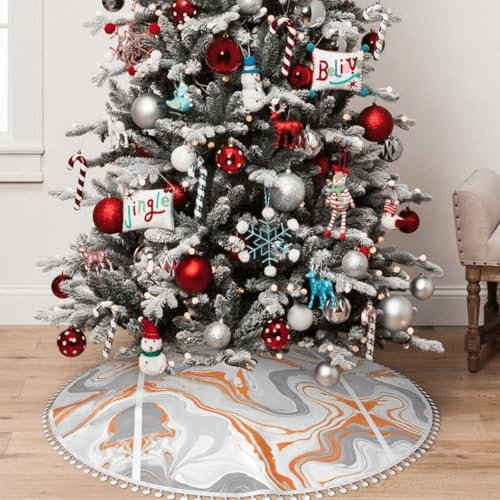 Weihnachtsbaumrock mit Marmor-Textur, Kupferspritzer, 76,2 cm, 91,4 cm, 121,9 cm, mit kleinen Pompons Rand für Weihnachtsbaum-Weihnachtsdekoration