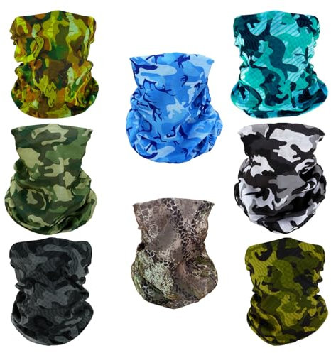 SMEHCF 8 Mehrzweck Kopftücher für Frauen Männer Stirnband Sturmhaube Haar Kopftuch Gesicht Halbe Airsoft Paintball Maske Halstücher Atmungsaktiv Waschbar Klassisches Tarnung Wald Blau Weiß