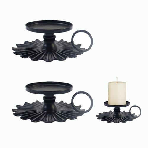 Black Candle Holders Set of 2 Elegant Pillar Candle Holder for Table Centrepiece Vintage Metal Candle Holders Perfect for Home Decor Dining Room Living Room Various festivals