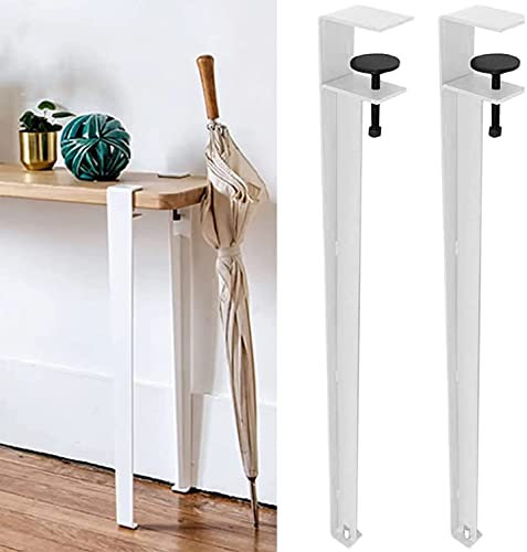 Lot de 2 pieds de table réglables en fer en forme de F avec pince de serrage, amovibles et à monter soi-même, pour table basse, banc et console, sans perforation, 40 cm, blanc