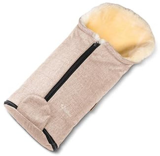 Fellhof Fellsack Gastein Canvas | Lammfell Fußsack für Kinderwagen & Babyschale ab Geburt | 100% Merino-Lammfell, wasserabweisender Baumwoll-Canvas | Atmungsaktiv & waschbar | Inkl. Baumwoll-Windel