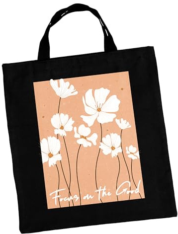 True Statements Baumwolltasche mit Boho-Design - Stofftasche mit Spruch, Einkaufstasche mit Blumen-Motiv - Schwarz, 38x42 cm, 100% Baumwolle, mit langem/kurzem Henkel