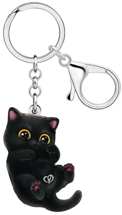 DALANE Acrylique Porte-clés Chat Noir Mignon Clés de Voiture Portefeuille Chaton Animaux Chaînes Porte-clés pour Femmes Filles Chat Maman Cadeaux Accessoires