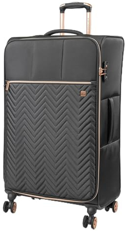 Gino Ferrari Luggage Softside Suitcase with Wheels - Soft Shell Travel Wheeled Cases | Softer Premium Detailed Suitcases for Holidays, Breaks and Getaways (Black, Large)
