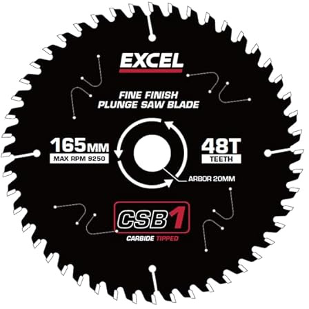 Excel 165mm Plunge Saw Blade 48 Teeth with Teflon Coating – High Precision Cutting, Durable, Low Friction – Pack of 3