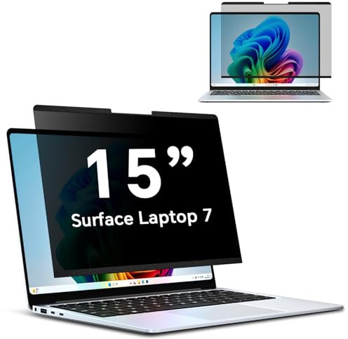 PYS 15 inch Surface Privacy Screen Protector Magnetic Removable Privacy Filter for Surface Laptop 7 Anti Blue Light Anti Glare Anti Fingerprints