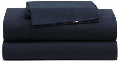 Tommy Hilfiger® King-Bettlaken, feuchtigkeitsableitende Baumwoll-Bettwäsche mit passendem Kissenbezug, leichtes Bettwäsche-Set, Tiefe Taschen, Öko-Tex-Zertifiziert (Performance Cooling Navy)