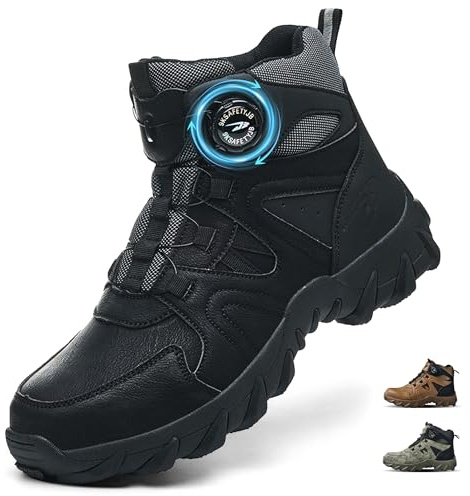COOU Sicherheitsstiefel Herren Damen Leicht Arbeitsschuhe mit Stahlkappe Sicherheitsschuhe Hoch Stahlkappenschuhe Rutschfest Bequeme C13/Schwarz42