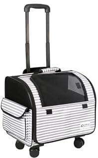 Galatée Reisetasche Für Hunde Mit Abnehmbaren Rollen, Von Fluggesellschaften Zugelassene Transportbox Für Haustiere, Faltbare Katzentasche Mit Atmungsaktivem Netz, Kinderwagen Für Haustiere(Weiß)