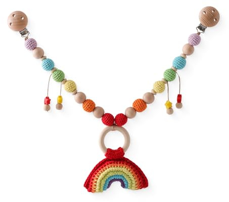 AQCQDQ Kinderwagenkette Holz Baby, Kinderwagen Anhänger Baby Mobiles Kinderwagen Kette Für Babys, Kinderwagenkette Gehäkelt Design, Geschenk zur Geburt für Neugeborenen Mädchen Junge (Regenbogen)