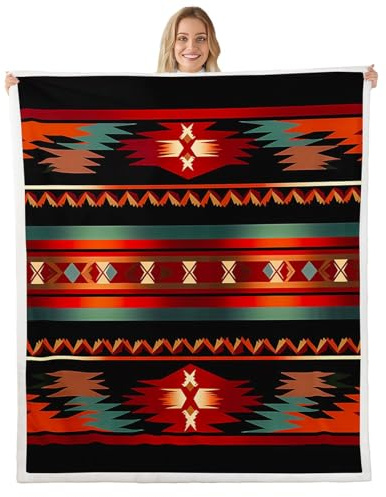 Homemissing Western Aztec Decke 150x200cm Kinder Exotischer Stil Bauernhaus Südwesten Geometrische Kuscheldecke für Jungen Mädchen Teens Tribal Native American Indian Flanell Fleecedecke Zimmer Dekor