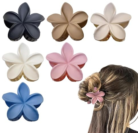 6 PCS Flower Hair Claw Clips, 6cm Medium Matte Flower Hair Clips for Women and Girls, Non-Slip Strong Hold Hair Claws for Half Updos, Partial Updos & Everyday Styling, 6 Assorted Colours