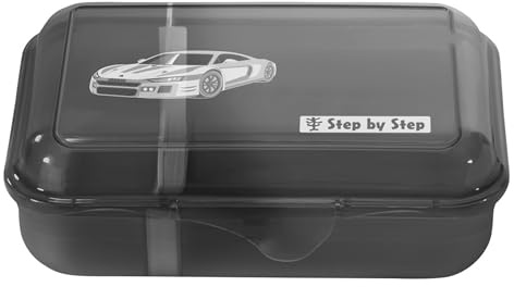 Step by Step Lunchbox „Sports Car Mick“ schwarz, mit Trennwand und Klickverschluss, spülmaschinenfest, BPA-frei, für Schule und Kindergarten, für Jungen und Mädchen, 0,9 Liter