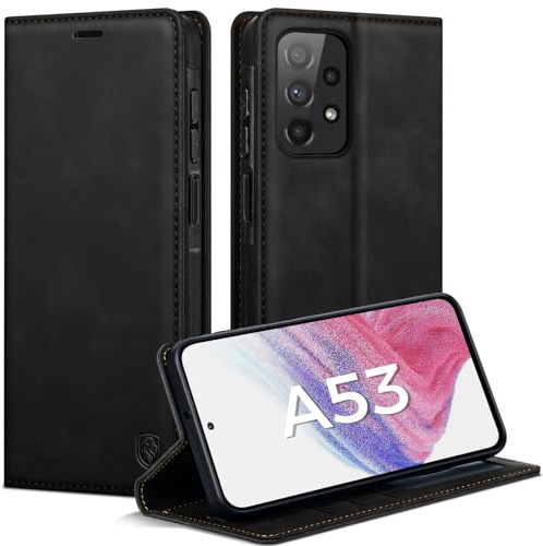 AIMOYU Handyhülle für Samsung Galaxy A53 5G Hülle, Premium Lederhülle Flip Case Magnet Tascher Kartenfach Standfunktion Klapphülle Schutzhülle für Samsung A53, Schwarz