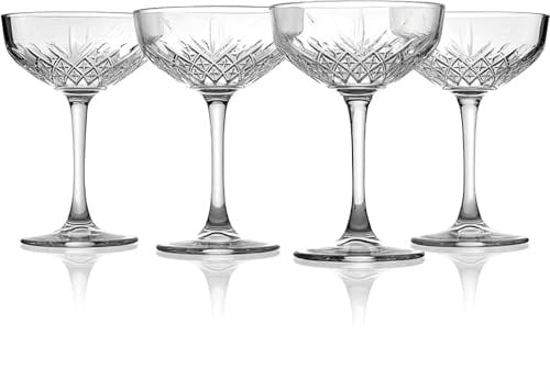 Der-Porzellan-Laden by Pasabahce Timeless Sektschalen 270ml, 4er Set, Cocktailschalen aus Kristallglas, Facettenschliff, spülmaschinengeeignet