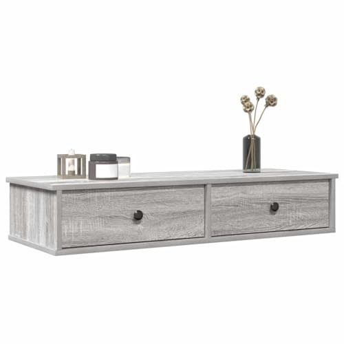 mtlskopl Wandregal mit Schubladen Grau Sonoma 100x37,5x19 cm Holzwerkstoff 60 kg belastbar schwebendes Design Stauraum für Wohnzimmer Schlafzimmer Flur und Badezimmer