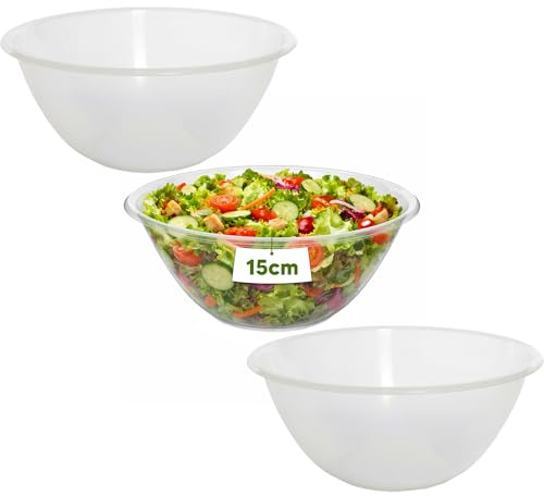 AXXTAN 3 x Plastic Mixing Bowls 15cm (1000ml) Microwave & Dishwasher Safe, Clear Kitchen Cooking Serving Bowl Set for Food Prep Baking, Mixing Salad, Fruit & Vegetable Nesting Bowls