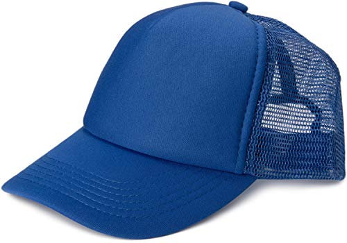 styleBREAKER Unisex 5-Panel Trucker Cap mit Mesh-Einsatz | verstellbares Basecap mit Click Snap Verschluss | luftiges Netz Cap für Damen und Herren, Farbe:Royalblau