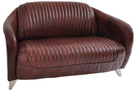 Aberford USA Vintage Clubsessel Leder Aluminium Echtleder Sessel Vintage Cigar (Montaigne Brown, 2-Sitzer)
