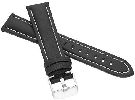 MARCHEL Lederarmband 20 mm LR-20 Schwarz-Weiß Echtleder Uhrenarmband