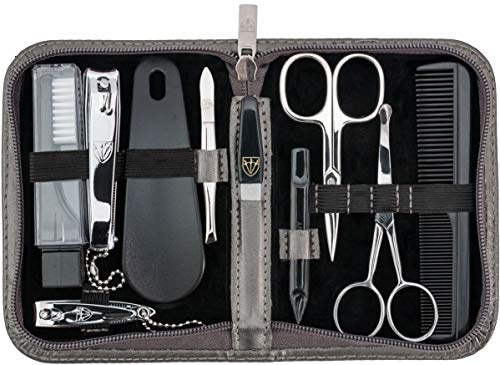 3 Swords Germany - brand quality 10 piece manicure pedicure grooming kit set for professional finger & toe nail care scissors clipper fashion leather case in gift box, Made by 3 Swords (1467)