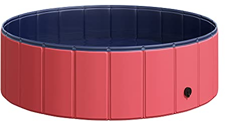 PawHut Hundepool Planschbecken Schwimmbecken Schwimmbad Hundebad PVC+Holz Φ100x30cm Rot