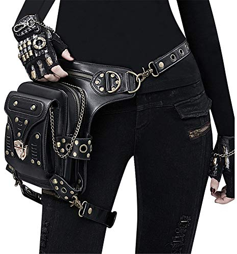 Chikencall® Gothic Steampunk Gürteltasche Punk Sport Tactical Hip Bag Beintasche Reisen Klettern Radfahren Joggen Gürtelbefestigung Arm Tasche Hüfttasche Schultergürteltaschen Wanderrucksäcke schwarz