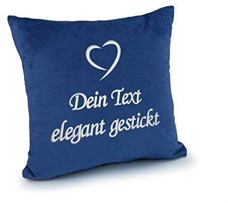 Direkt-Stick.de Kissen mit Namen Bestickt, Dekokissen 40x40 mit Füllung, Kuschelkissen PERSONALISIERT mit Stickerei und Herz gestickt, Kuschelkissen plüsch Geschenk, Geschenkidee (blau)