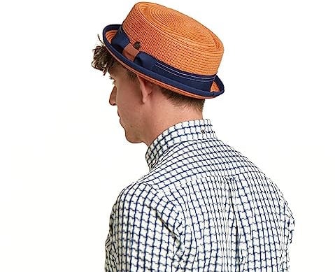 DASMARCA Mens Summer Paper Straw Skimpy Brim Retro Porkpie Hat - Rico Orange XL