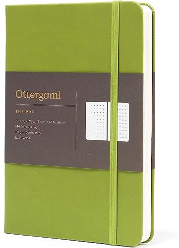 Ottergami Bullet Journal Notizbuch gepunktet - Hochwertiges, dickes Papier mit 150 g/m² und 144 Seiten - The Pro Notizbuch A5 dotted Bulletjournal mit Punktraster - Veganer Ledereinband