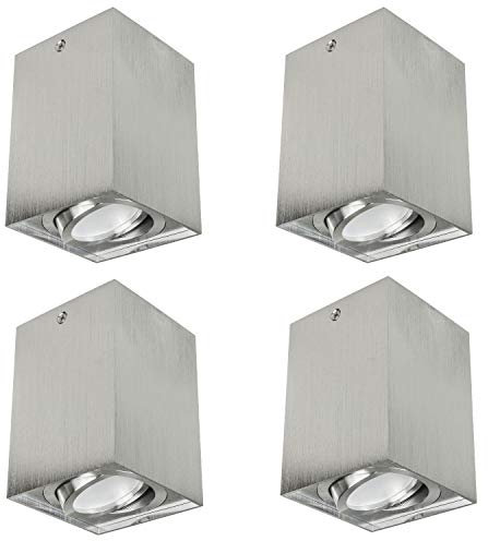 Maclean MCE426 C/M Deckenaufbauleuchte 4-er Pack mit GU10 Fassung für LED & Halogen Leuchtmittel bis 40W Aufputz Schwenkbar Aluminium (Matt/Chrom, 4 Stück - Eckig Inkl. Leuchtmittel 7W Warmweiß)